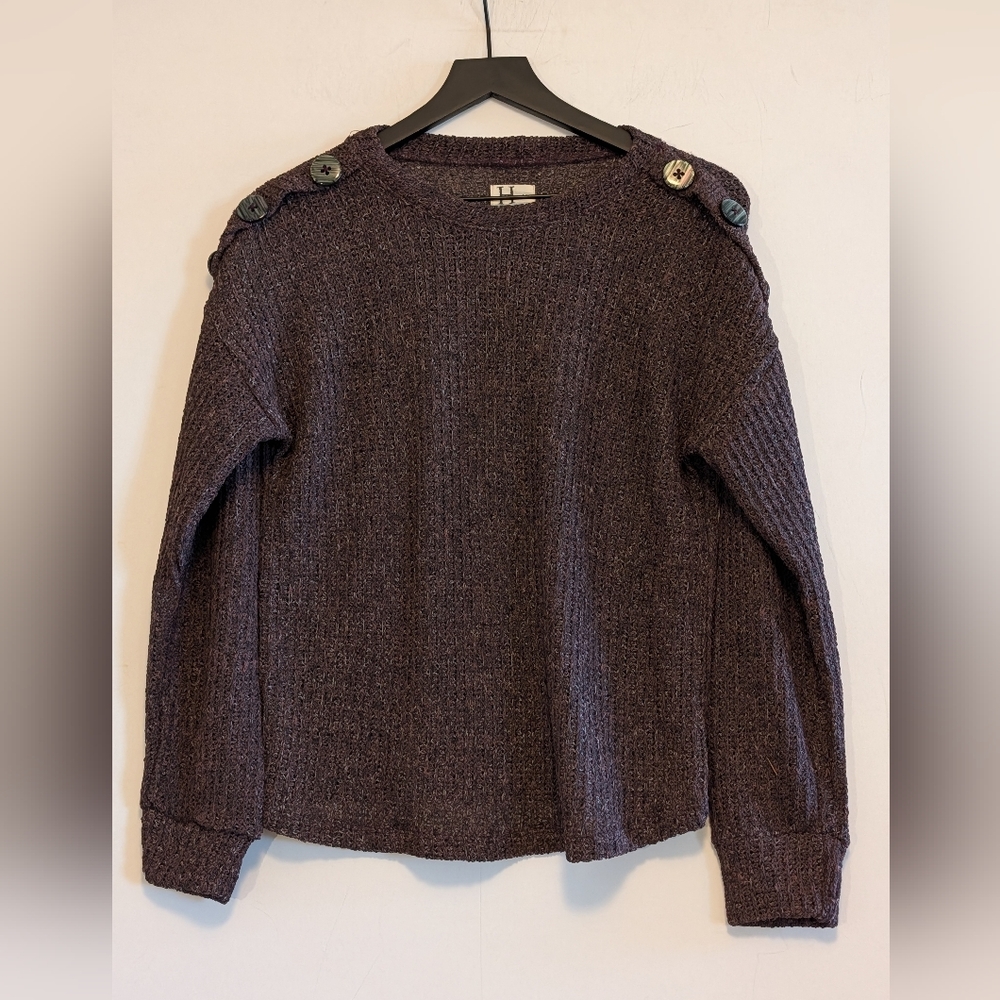 Haute Project LA Open Knit Sweater Shoulder Button Detail Med Earthy Casual Cozy